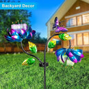 50'' Solar Powered Kinetic Wind Spinner Sculpture Blue Lotus Metal Stake Spinner for Patio, Lawn and Garden Decor Weather Resistant Outdoor Art with Dual Lotus with Butterfly Design by CozyNest Decor