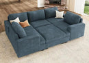 Nolany Modular Sectional Couch with Storage Ottoman, Corduroy Sleeper Sectional Sofa with Chaise, Sectional Couches for Living Room, Blue by CozyNest Decor