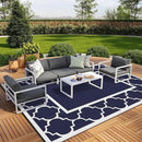 GENIMO 10' x 14' Outdoor Rug Waterproof for Patio, Foldable Reversible Plastic Straw Area Rugs Mat for Rv Decor, Outside Carpet for Camper, Deck, Picnic, Beach, Balcony, Porch, Blue & White by CozyNest Decor
