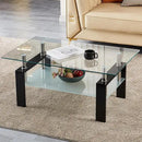 Glass Coffee Table for Living Room, 2 Layer Center Table with Clear Rectangle Tempered Glass Top Black Metal Leg, Mordern Home Office Furniture by CozyNest Decor