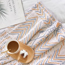 jinchan Boho 100% Cotton Muslin Twin Size 60x80 Throw Blanket Lightweight 4-Layer Orange Reversible Blanket Washable Breathable Geometric Striped Pattern Soft Comfy for Couch Bed Decor All Seasons by CozyNest Decor