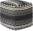REDEARTH · Tufted Pouf Ottoman with Filler Textured Storage Cube Bean Bag Pouffe Footrest for Living Room, Bedroom, Nursery, Kidsroom; 100% Cotton (17.5"X17.5"X17.5", Ziggurat Obsession Black) by CozyNest Decor