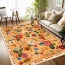 Floral 4x6 Area Rug Machine Washable Soft Print Boho Carpet Non Slip Doormat Low Pile Flower Area Rugs for Living Room Bedroom Nursery Kitchen Dining Room Indoor-Yellow/Orange by TinyTreasures Baby Boutique