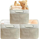 SIMPLE HOUSEWARE Large Fabric Storage Bin, 14.4" x 10" with Handles, 3-Pack, Foldable Organizer for Closet and Shelf, Beige by CozyNest Decor