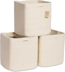 NaturalCozy Storage Cubes 11 Inch Cotton Rope Woven Baskets for Organizing, 3-Pack | Cube Storage Bin | Square Storage Baskets for Shelves Organizer, Classroom, Kids Toy Bins, Closet, Baby Nursery by TinyTreasures Baby Boutique