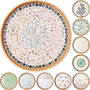 Round Rattan Tray with Mother of Pearl Inlay & Wooden Base - Decorative Wicker Serving Tray for Coffee/Bread/Fruits, Food Storage & Display - Multipurpose Home Decor (L,Blue Shells) by CozyNest Decor