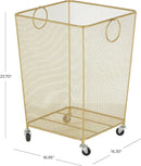 Deco 79 Metal Storage Cart Square Mesh Wire Rolling Laundry with Ring Handles, 17" x 16" x 24", Gold by GreenHaven Gardens