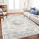 Washable Area Rug 4'x6' Floral Blue Traditional Floor Cover Foldable Thin Rugs Retro Kitchen Indoor Distressed Non Slip Carpet Floral Print Mat Bedroom Living Room by TinyTreasures Baby Boutique