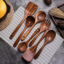 Wooden Non-Stick Kitchen Pan Toolset 7 Pieces Set,100% Natural Teak Kitchen Utensils Spatula, Wooden Cooking Utensils Spoons, Fried Spatula and Salad Fork by CozyNest Decor