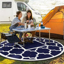 GENIMO 8' Round Outdoor Rug Waterproof for Patio Decor, Foldable Reversible Plastic Straw Area Rugs Mat for Rv, Outside Carpet for Camper, Deck, Picnic, Beach, Balcony, Camper, Blue & White by CozyNest Decor