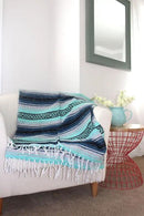Del Mex Classic Mexican Blanket, Large Authentic Woven Falsa Throw (70"x50"), Artisan Southwest Décor for Beach, Yoga, Outdoors (Navy/Mint) by CozyNest Decor