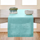 Solino Home Linen Aqua Blue Table Runner 156 Inches Long - 100% Pure Linen Extra Long Table Runner 14 x 156 Inch - Classic Hemstitch by CozyNest Decor
