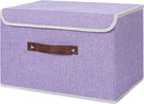 ANMINY Storage Bin with Lid Storage Boxes with PU Leather Handles PP Plastic Board Decorative Foldable Lidded Cotton Linen Fabric Home Cubes Baskets Closet Organizer Container - Purple, Large Size by TinyTreasures Baby Boutique
