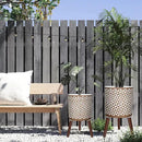 10 & 12 Inches Plant Pot with Stand, Large Modern Standing Planters for Indoor Outdoor Plants with Drainage Holes, Big Gold Floral Embossed Flower Pots with Legs by CozyNest Decor