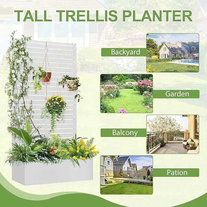 Trellis for Climbing Plants Outdoor，Mental Garden Bed with Drainage Holes Outdoor Privacy Screen Design Tall planters for herb Flower Vegetables 73"x35"x16", White-Louvered, photo 7 of 8