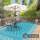Pauwer Waterproof Outdoor Rug 8x10, Reversible Plastic Straw Patio Camping Rug, Indoor Outdoor RV Mat Carpet for Deck, Camper, Porch, Balcony, Backyard, Picnic, Bordered Teal by GreenHaven Gardens