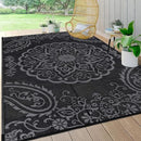Pauwer Waterproof Outdoor Rug 8x10, Reversible Plastic Straw Patio Camping Rug, Indoor Outdoor RV Mat Carpet for Deck, Camper, Porch, Balcony, Backyard, Picnic, Boho Black Grey by GreenHaven Gardens