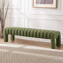63" Bedroom Bench, Upholstered Entryway Bench, Modern End of Bed Ottoman with Solid Wood Legs and Adjustable Foot Pegs for Entryway, Dining Room and Living Room, 440lbs (Green Boucle) by CozyNest Decor
