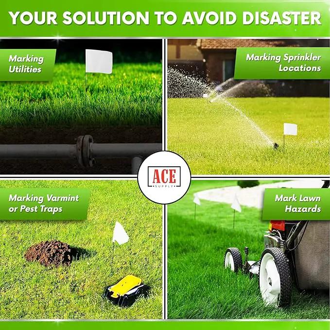 White Marking Flags 1000 Pack - 4x5x15 Inch White Flags for Yard - Markers For Lawn, Irrigation, Landscaping, Survey & Sprinkler Head Marking, photo 4 of 8