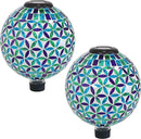 Sunnydaze Cool Blooms 10" Mosaic Glass Garden Gazing Globe with LED Solar Light - Set of 2 by CozyNest Decor