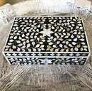 Decorative Wooden Storage Box with Mother of Pearl Inlay – Elegant Floral Design – Perfect for Home Décor in Living Room, Dining Area, or Bedroom (Black, 12x8x5 inches) by CozyNest Decor