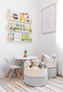 OrganiHaus Extra Large Blanket Basket for Living Room 20x13, Natural Cotton Rope Laundry Basket, Sturdy Hamper for Toy Storage, Cushions & Pillows Storage Bin, Nursery Decor Hamper - White/Gray by TinyTreasures Baby Boutique