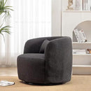 KINWELL 34" Wide Boucle Swivel Barrel Chair, No Assembly Round Upholstered Armchair Accent Chair Single Sofa Chair with Toss Pillow for Living Room and Bedroom, Dark Grey by CozyNest Decor