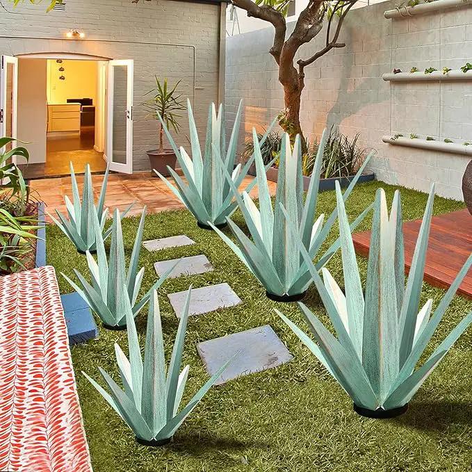 Large Tequila Rustic Sculpture, Rustic Metal Agave Plants for Outdoor Patio Yard, Home Decor Hand Painted Metal Agave Garden Yard Statue, Outdoor Lawn Ornaments (Mint Green - L), photo 7 of 7