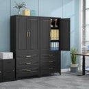 75" Kitchen Pantry Cabinet, Metal Storage Cabinets with Doors and Adjustable Shelves, Black Tall Pantry Cabinet with 3 Drawers for Dinning Living Room by CozyNest Decor