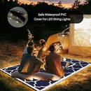 GENIMO 6' x 9' Outdoor Rug Waterproof for Patio Decor, Foldable Reversible Plastic Straw Area Rugs Mat with String Light, Led Carpet for Camper, Rv, Deck, Porch, Picnic, Beach, Balcony, Blue & White by CozyNest Decor