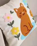 katre home madame & textile Cat Throw Pillow Cover – 100% Cotton Embroidered Decorative Cushion Case 18x18 – Handmade Punch Needle Pillow for Sofa, Bed, Couch or Gift for Cat Lovers by CozyNest Decor