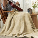 Amélie Home Chenille Knit Throw Blanket for Couch, Checkered Texture Decorative Soft Blanket for Sofa, Bed & Living Room, 50"x60", Beige by CozyNest Decor