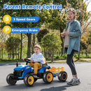 24V Ride On Tractor w/Tiltable & Detachable Trailer, 2x65W Motors, EVA Tires, Remote Control, Bluetooth, Shifter, Music, Electric Car for Kids Ages 2-5, Blue by TinyTreasures Baby Boutique