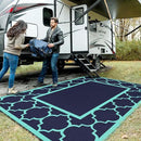 GENIMO 6' x 9' Outdoor Rug Waterproof for Patio Decor, Foldable Reversible Plastic Straw Area Rugs Mat for Camper, Outside Carpet for Rv, Deck, Porch, Picnic, Beach, Balcony, Navy Blue & Jade Green by GreenHaven Gardens