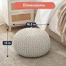 Ornavo Home Pouf Ottoman Foot Rest - 100% Cotton Pouffe - Hand Knitted Cable Braid Cord - Boho Round Stuffed Ottoman for Living Room, Bedroom - Natural by CozyNest Decor