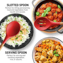 Zulay Kitchen Utensils Set Non-Stick Silicone Cooking Utensils Set with Authentic Acacia Wood Handles - 5 Piece Silicone Utensil Set - Silicone Kitchen Utensils Set with 464°F Heat Resistance - Red by CozyNest Decor