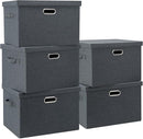Large 17" 36 Quart Collapsible Stackable Storage Bins with Lids, 5 Packs Dark Gray Foldable Fabric Closet Storage Boxes with Lids Heavy-duty Linen Cube Baskets(17 x 12 x 11) by TinyTreasures Baby Boutique