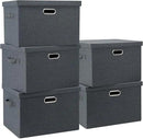 Large 17" 36 Quart Collapsible Stackable Storage Bins with Lids, 5 Packs Dark Gray Foldable Fabric Closet Storage Boxes with Lids Heavy-duty Linen Cube Baskets(17 x 12 x 11) by CozyNest Decor
