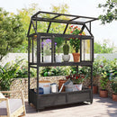Garden Wood Portable Cold Frame - Mini Greenhouse with Wheels, Open Roof & Storage (Black+ Wood Color + WoodColor) by GreenHaven Gardens