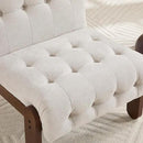 Modern Armless Accent Chair for Living Room, Soft Beige Linen Button Tufted Upholstered Lounge Reading Chair with Walnut Wood Frame by CozyNest Decor