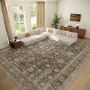 Washable 9x12 Area Rugs for Living Room, Boho Non-Slip Silicone Backing Rugs for Bedroom Dining Room Nursery Office, 0.3" Neutral Oriental Throw Carpet with 0.16" Cushioning Pad, Flaxen/Multi by TinyTreasures Baby Boutique