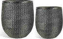 Worth Garden Large Round Planters Set of 2 (14.5"x17.5" & 12" x15“) - Lightweight Magnesium Oxide Cement Plant Pot with Texture - Concrete Look with Drainage Hole – Indoor & Outdoor Use - Black Gold by CozyNest Decor