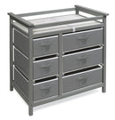 Badger Basket Modern Baby Changing Table - Diaper Station Organizer with 6 Storage Drawers, Reversible Baskets, Safety Rails - Baby Nursery Furniture with Changing Pad and Belt - Gray by TinyTreasures Baby Boutique