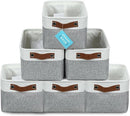 OrganiHaus Small Fabric Storage Bins for Shelves 6 Pack, 12x8in Closet Storage Bins for Shelves, Cloth Baskets for Organizing, Linen Closet Organizers, Fabric Basket, Gray/White by TinyTreasures Baby Boutique