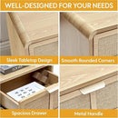 LEVNARY Nightstand with Charging Station, Mid-Century Modern Bedside Table with Curved Top Corners and Fabric-Like Textured Drawer, Wooden End Table for Farmhouse Bedroom Living Room (1, Natural) by CozyNest Decor