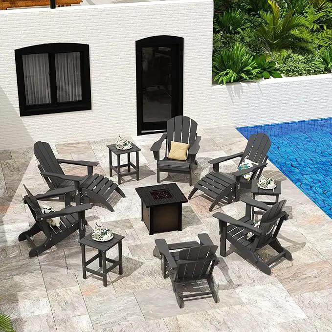 WO Home Furniture Adirondack Chair Table Set of 2 PCS Outdoor Folding Chair w Side Table Weather/UV Resistant for Lawn, Garden, Bon Fire, Balcony (Grey), photo 4 of 10
