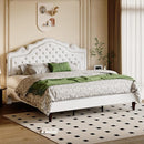 Allewie King Bed Frame with Adjustable Velvet Tiara Headboard, Upholstered Diamond Button Tufted Platform Bed, Wood Slats Support, No Box Spring Needed, Mattress Foundation, Easy Assembly, White by CozyNest Decor