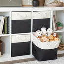 OrganiHaus 13x13 Cube Storage Bins 4 Pack, Foldable Cube Storage Organizer w/ Rope Handles, Collapsible Fabric Bins for Toys, Clothes & Closet Organization, Fabric Square Baskets - Black/White by CozyNest Decor