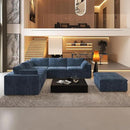 118" 6-Seater Cloud Sofa,Modular Sectional Couch with Ottoman,Modern Deep Seat Upholstered Couches with Plush Corduroy Fabric for Living Room Furniture,Bedroom and Apartment,No Assembly Required,Blue by CozyNest Decor
