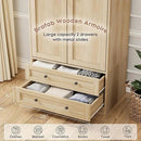 Brafab Armoire Wardrobe Closet with 2 Modern Doors Set of 2, 71" Tall Freestanding Closet Wardrobe Cabinet with Drawers and Hanging Rail, Wooden Storage Cabinet with Shelve for Bedroom,Natural by CozyNest Decor